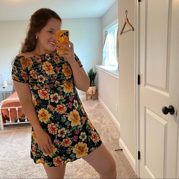 Farm Rio Anthropologie Smocked Floral Mini Dress SP - Picture 14 of 15